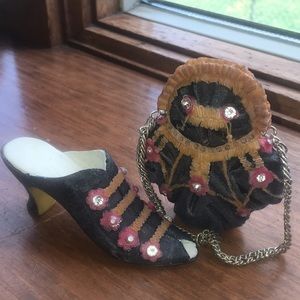 Nostalgia Miniature Collectible Purse&Shoe Black